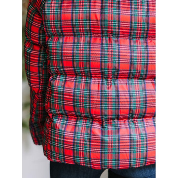 Red Tartan Plaid Puffer Jacket