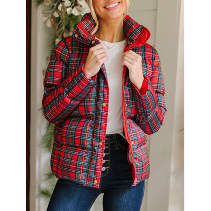 Red Tartan Plaid Puffer Jacket