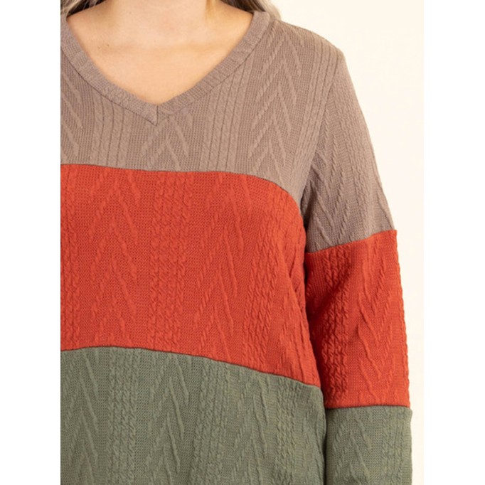 Multi color patchwork jacquard loose knit sweater