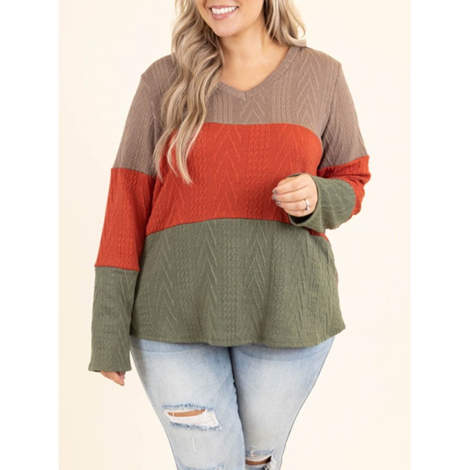 Multi color patchwork jacquard loose knit sweater
