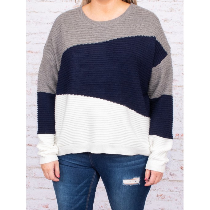 Multi color patchwork loose knit sweater