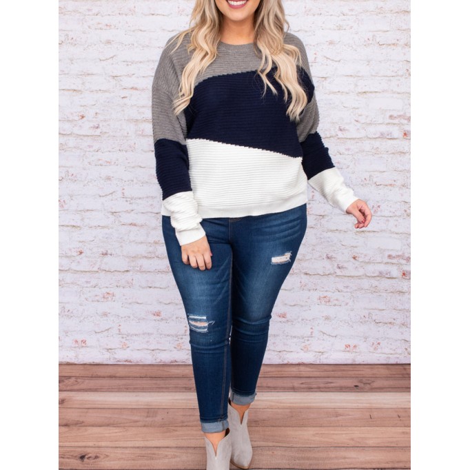 Multi color patchwork loose knit sweater