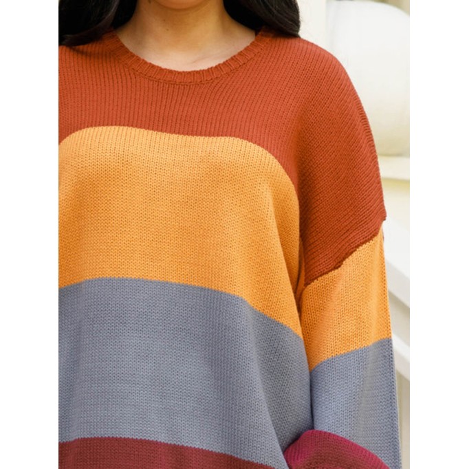 Multi color patchwork loose knit sweater