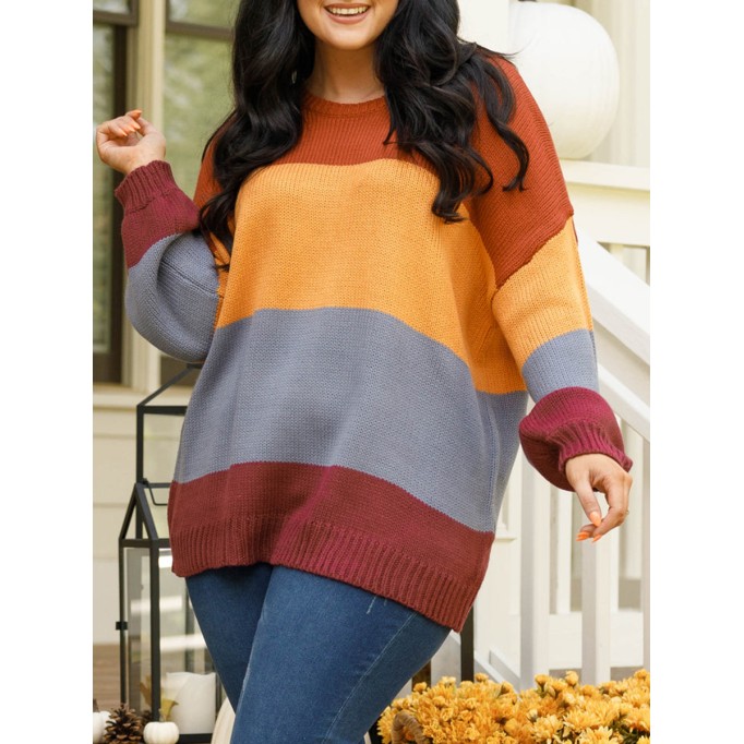 Multi color patchwork loose knit sweater