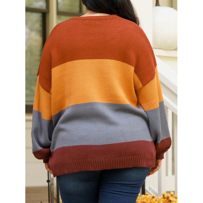 Multi color patchwork loose knit sweater
