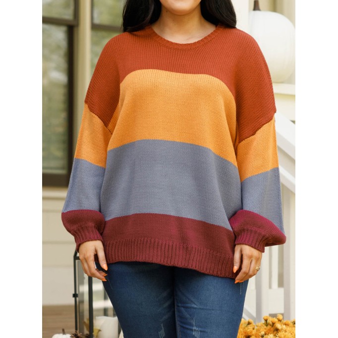 Multi color patchwork loose knit sweater