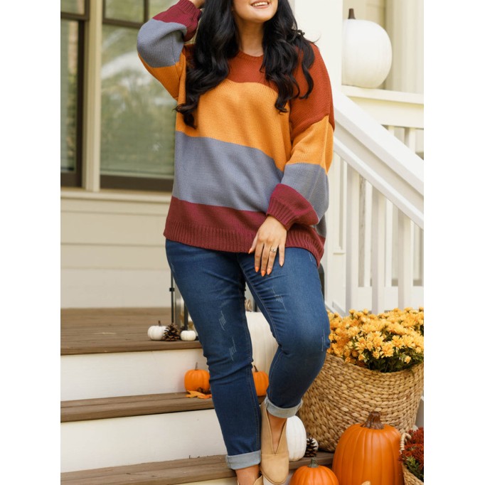Multi color patchwork loose knit sweater