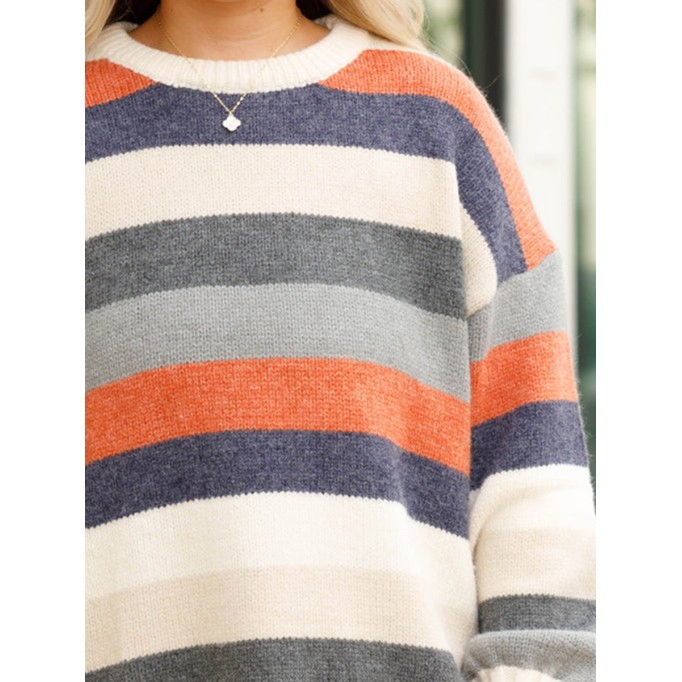 Multi color patchwork striped loose knit sweater