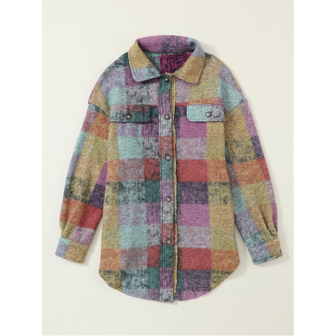 Multicolor Brushed Plaid Pocketed Oversize Shacket