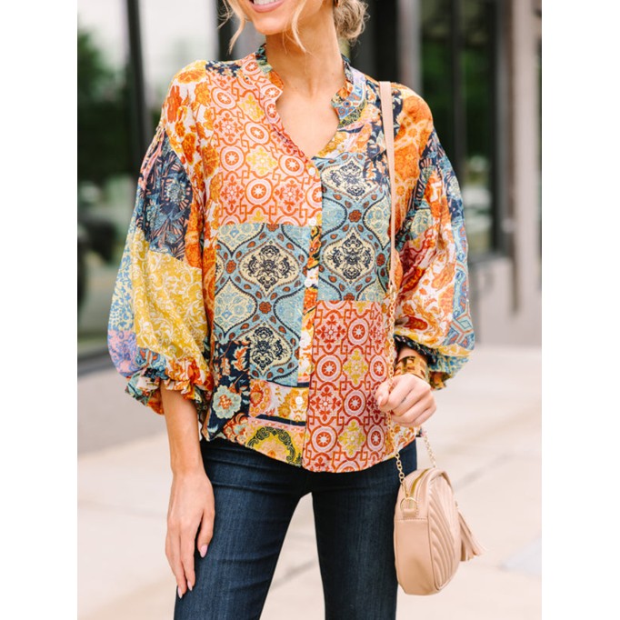 Mustard Yellow Mixed Print Blouse