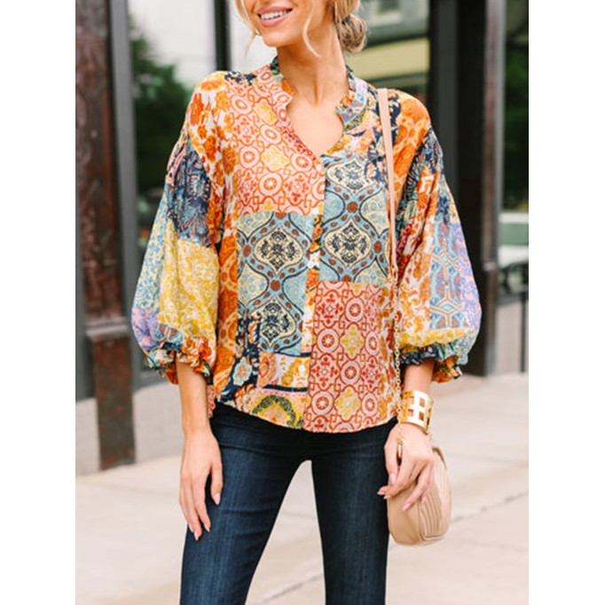 Mustard Yellow Mixed Print Blouse