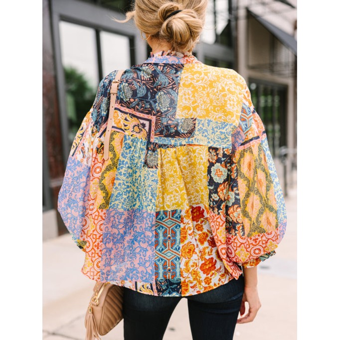 Mustard Yellow Mixed Print Blouse