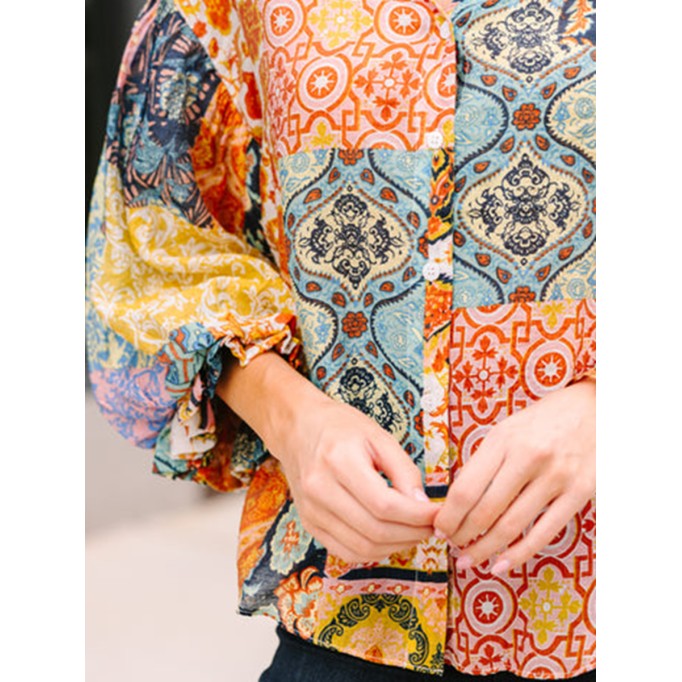 Mustard Yellow Mixed Print Blouse