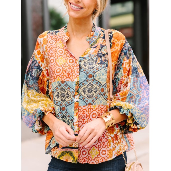 Mustard Yellow Mixed Print Blouse