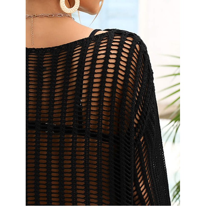 Openwork Flare Sleeve Cropped Cover Up