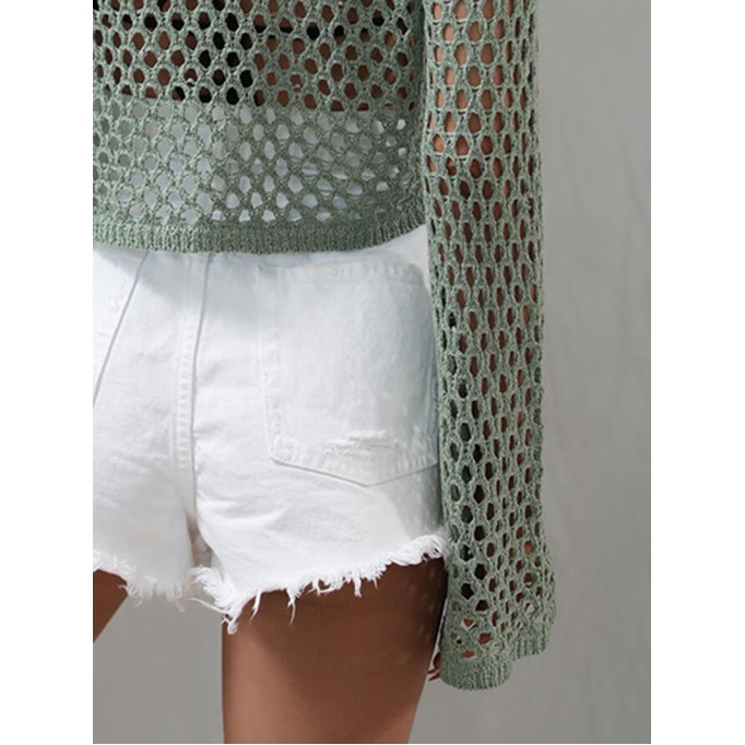 Openwork Flare Sleeve Cropped Cover Up