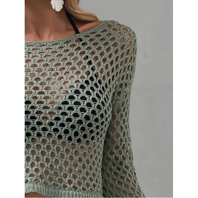 Openwork Flare Sleeve Cropped Cover Up