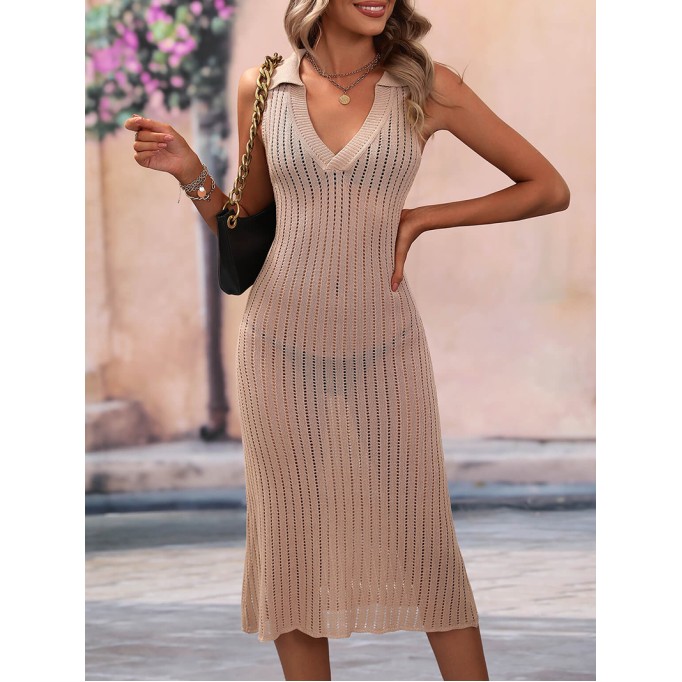 Openwork Johnny Collar Cover Up Dress