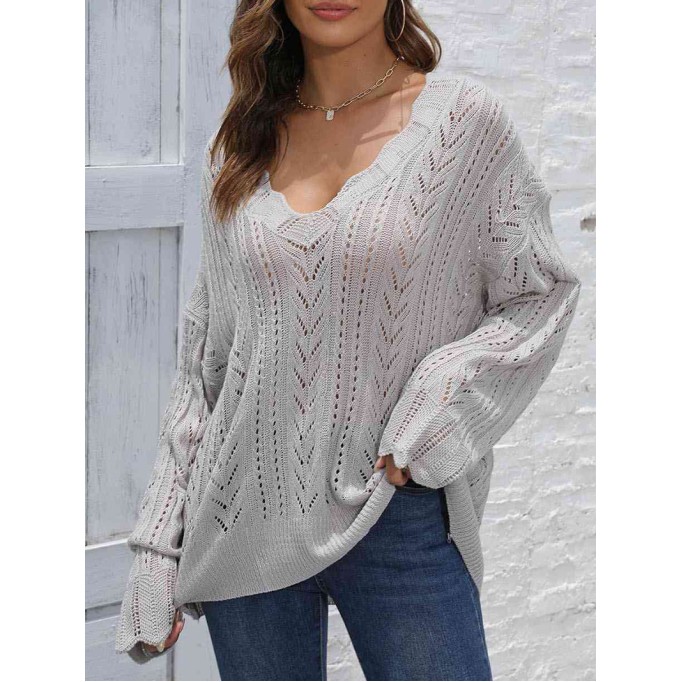Openwork V-Neck Sweater