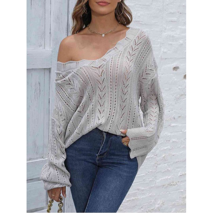 Openwork V-Neck Sweater