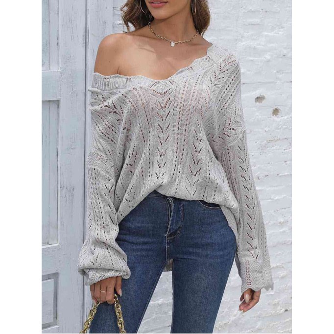 Openwork V-Neck Sweater