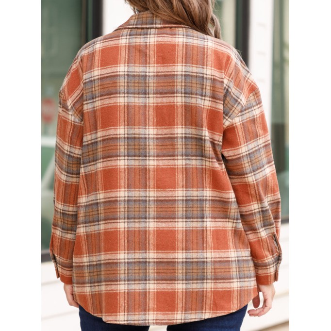 Orange red plaid pocket jacket