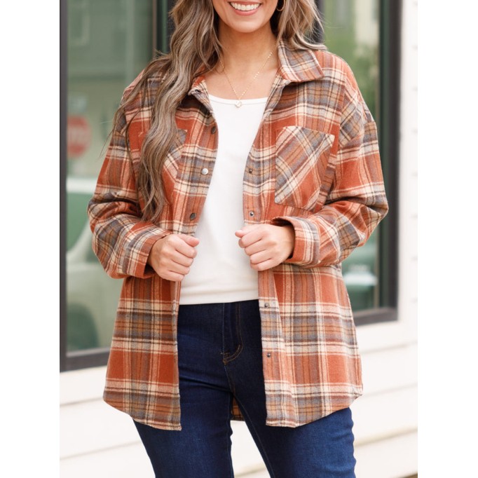 Orange red plaid pocket jacket