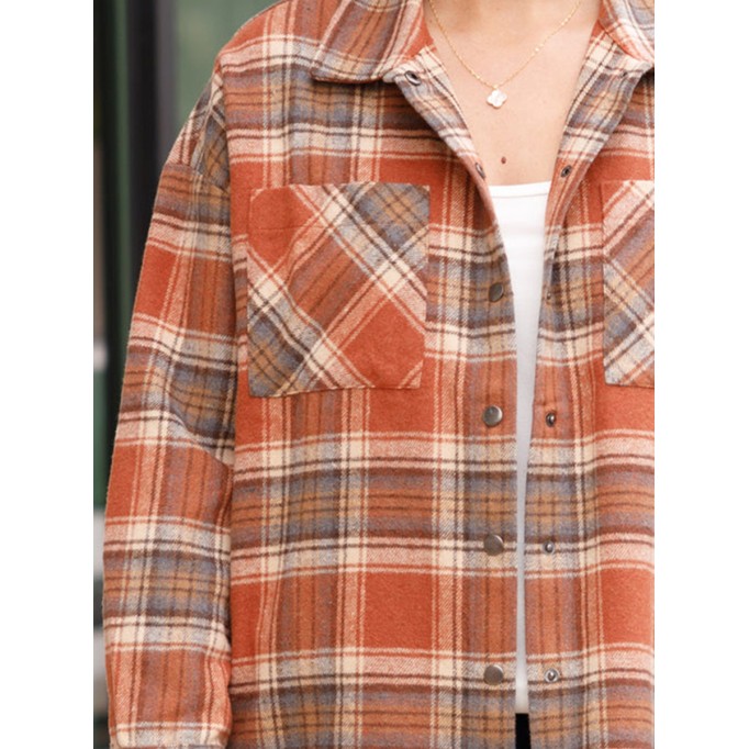 Orange red plaid pocket jacket
