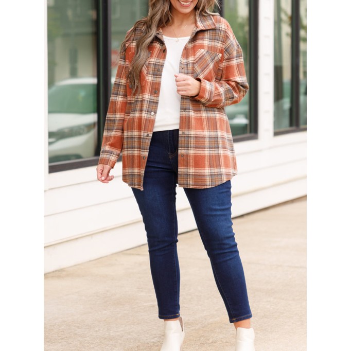 Orange red plaid pocket jacket