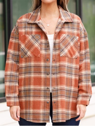 Orange red plaid pocket jacket