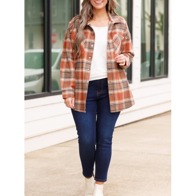 Orange red plaid pocket jacket
