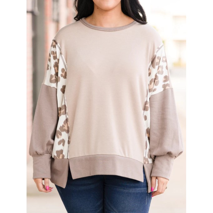 Patched Leopard Pattern Loose Hoodie