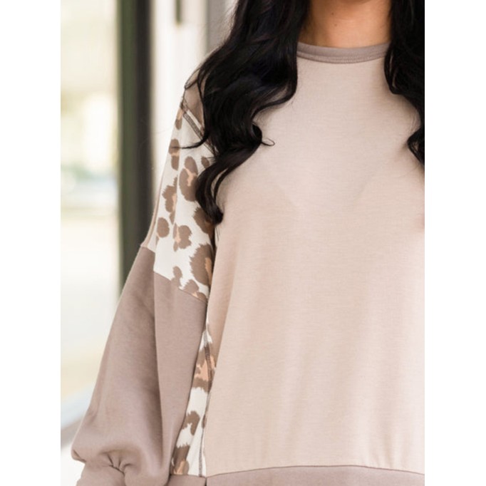 Patched Leopard Pattern Loose Hoodie