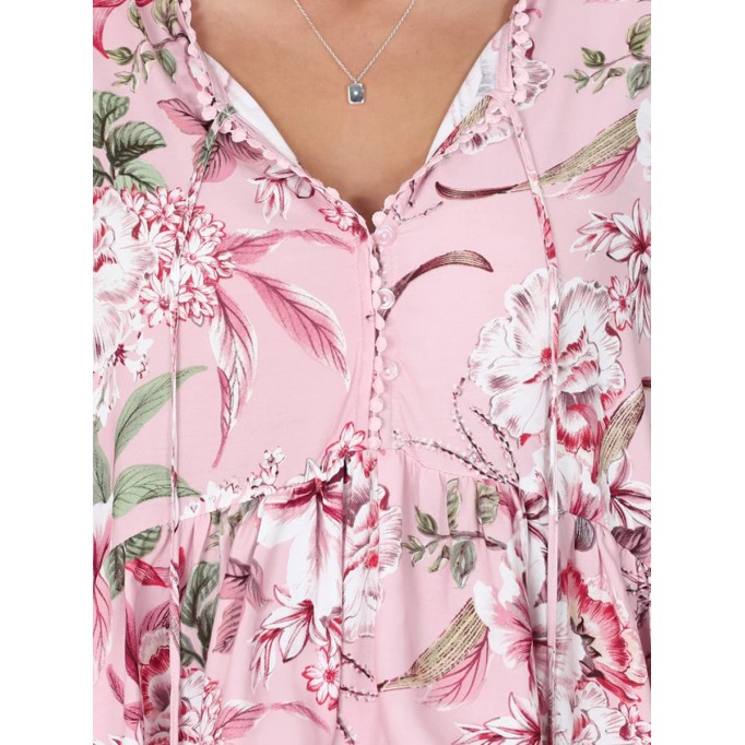 Pink Bohemian V-neck printed shirt