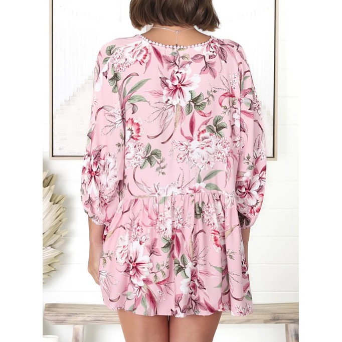 Pink Bohemian V-neck printed shirt