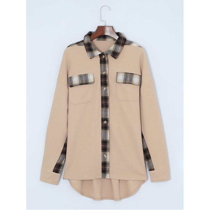 Plaid Patchwork Waffle Thermal Knit Shacket