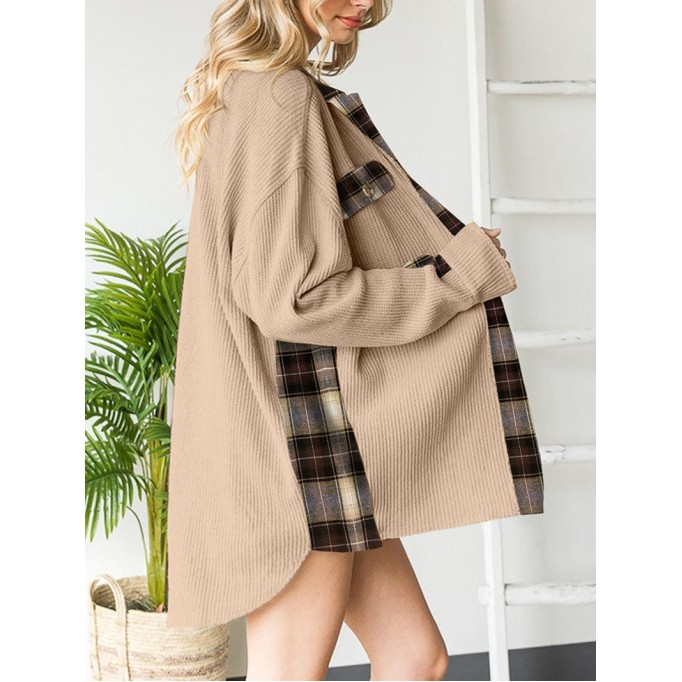 Plaid Patchwork Waffle Thermal Knit Shacket
