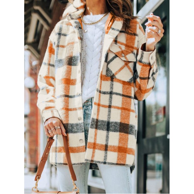Plaid Print Turn Down Collar Buttoned Shacket