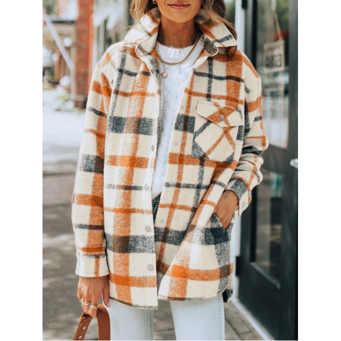 Plaid Print Turn Down Collar Buttoned Shacket