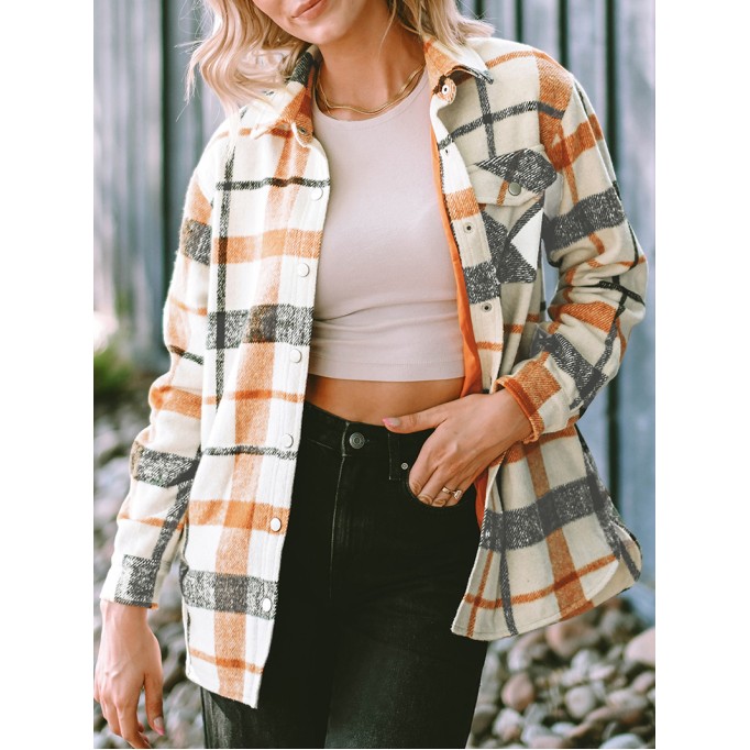Plaid Print Turn Down Collar Buttoned Shacket