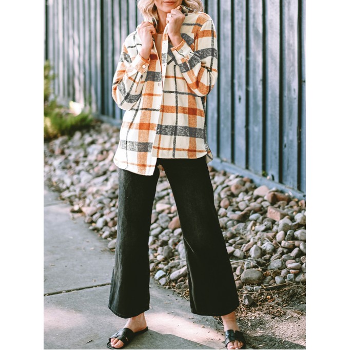 Plaid Print Turn Down Collar Buttoned Shacket