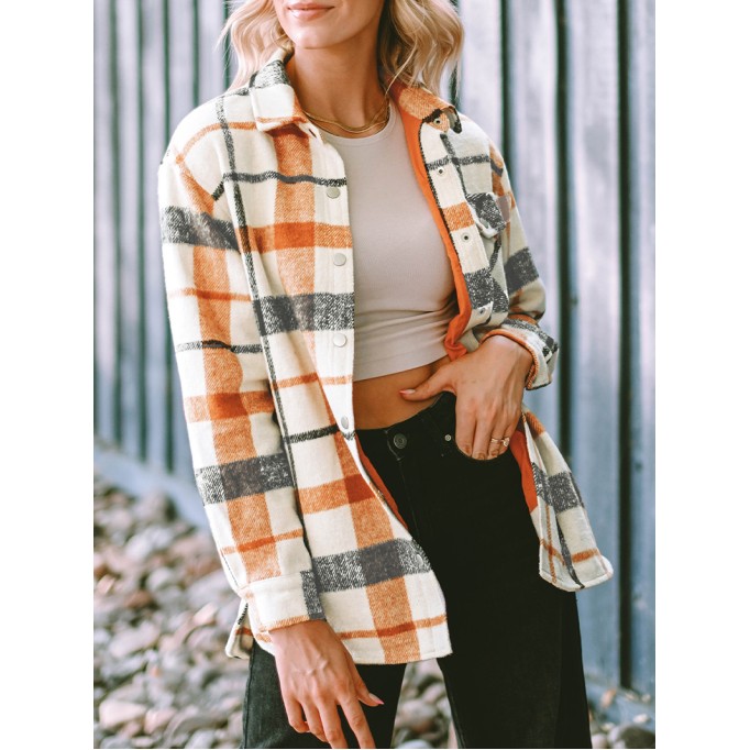 Plaid Print Turn Down Collar Buttoned Shacket