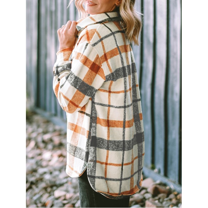 Plaid Print Turn Down Collar Buttoned Shacket