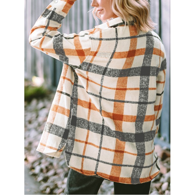 Plaid Print Turn Down Collar Buttoned Shacket
