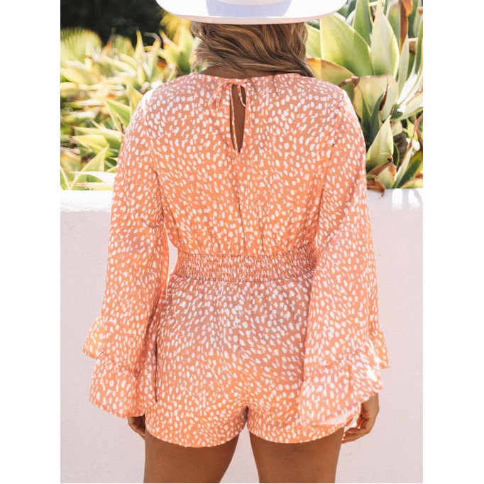 Plant printed casual jumpsuit shorts