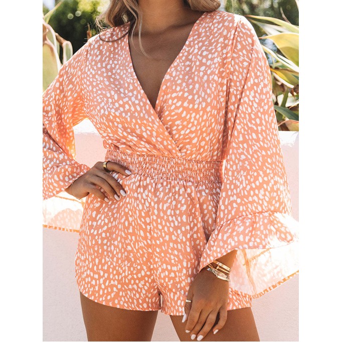 Plant printed casual jumpsuit shorts