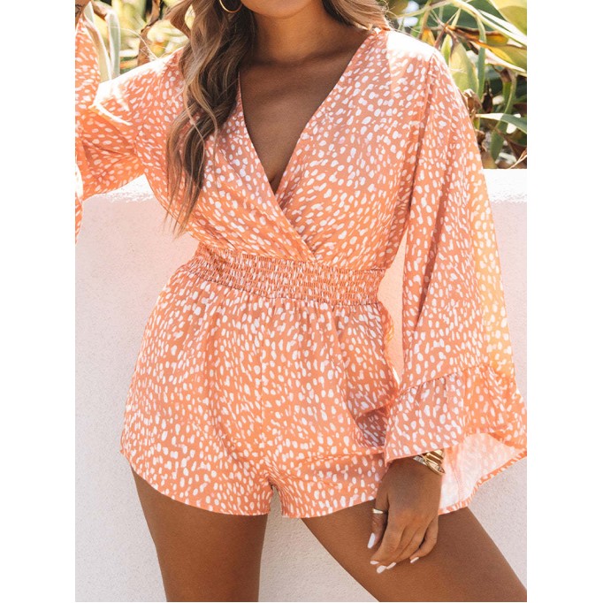 Plant printed casual jumpsuit shorts
