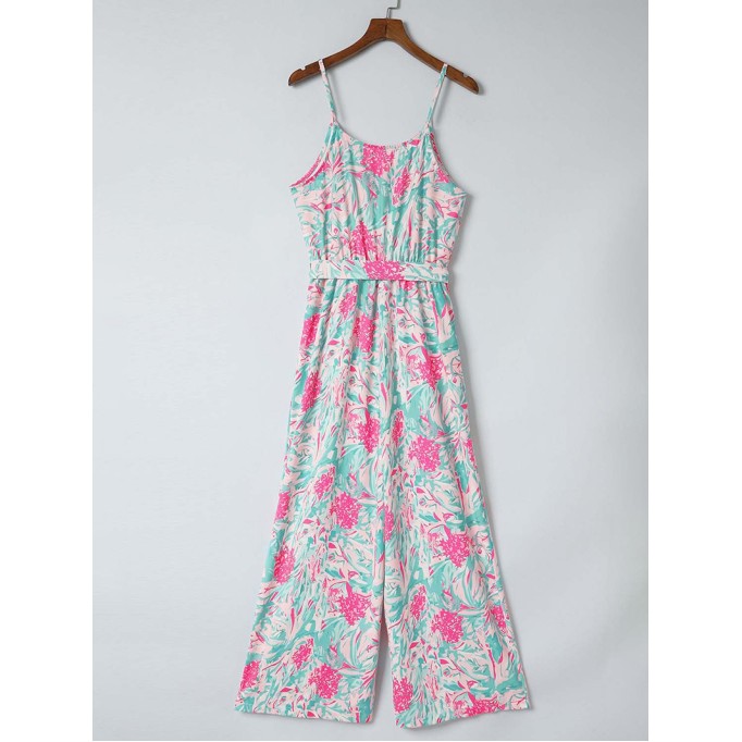 Plant printed suspender jumpsuit