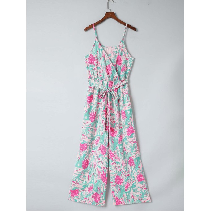 Plant printed suspender jumpsuit