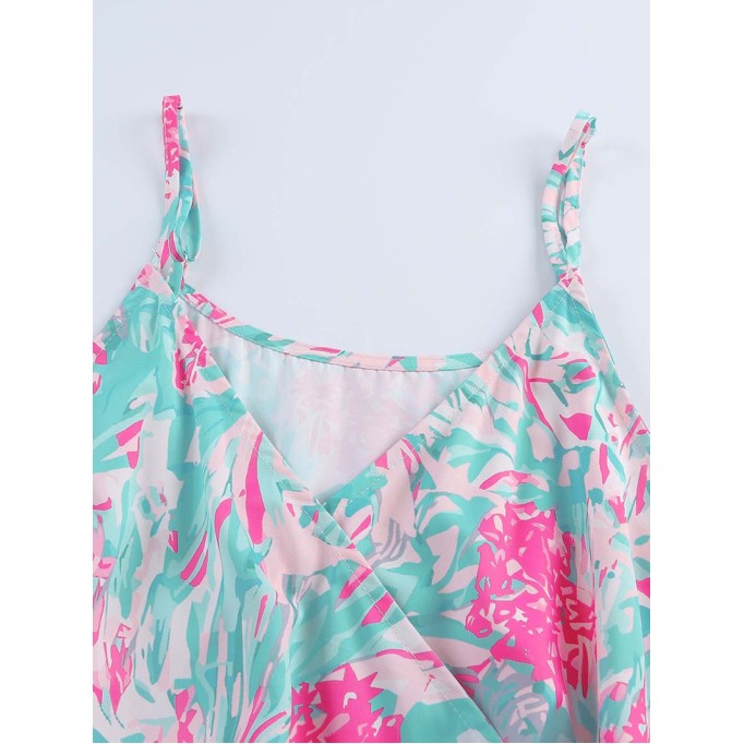 Plant printed suspender jumpsuit